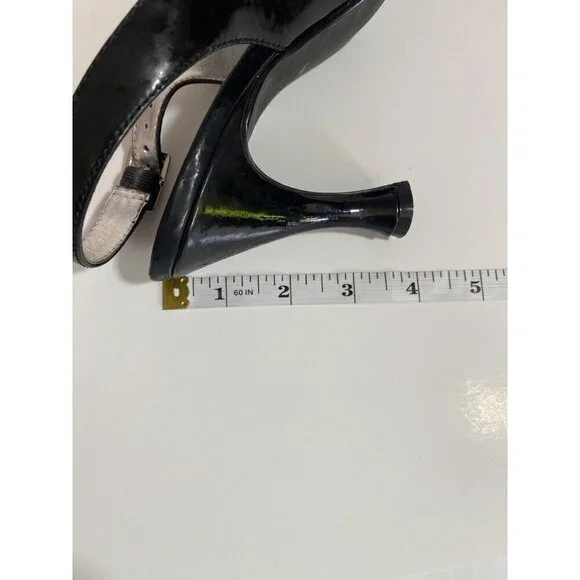 Vintage Inspired Wingtip Faux Black Patent Leather Slingback Heels Size 7.5 - Picture 10 of 10